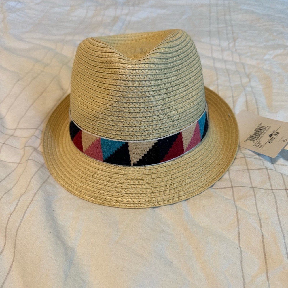 Roxy Beige Straw Fedora with Colorful Tribal Band